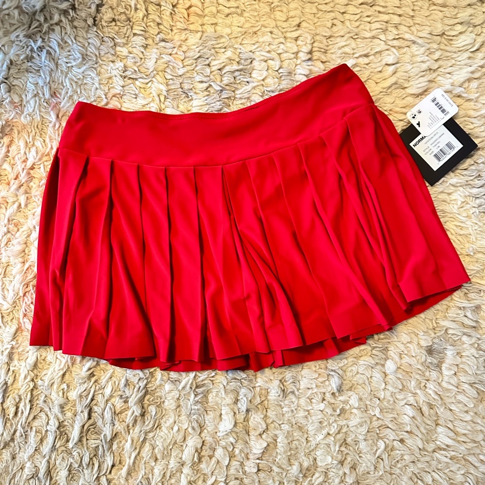 Norma Kamali Vibrant Red Pleated Mini Skirt